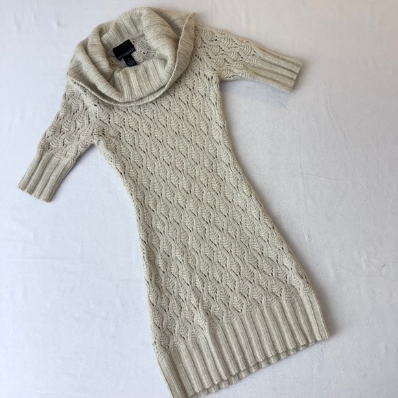 Cynthia Rowley Dresses & Skirts - Cynthia Rowley Beige Angora Wool Blend Cowl Neck Cable Knit Sweater Dress XS